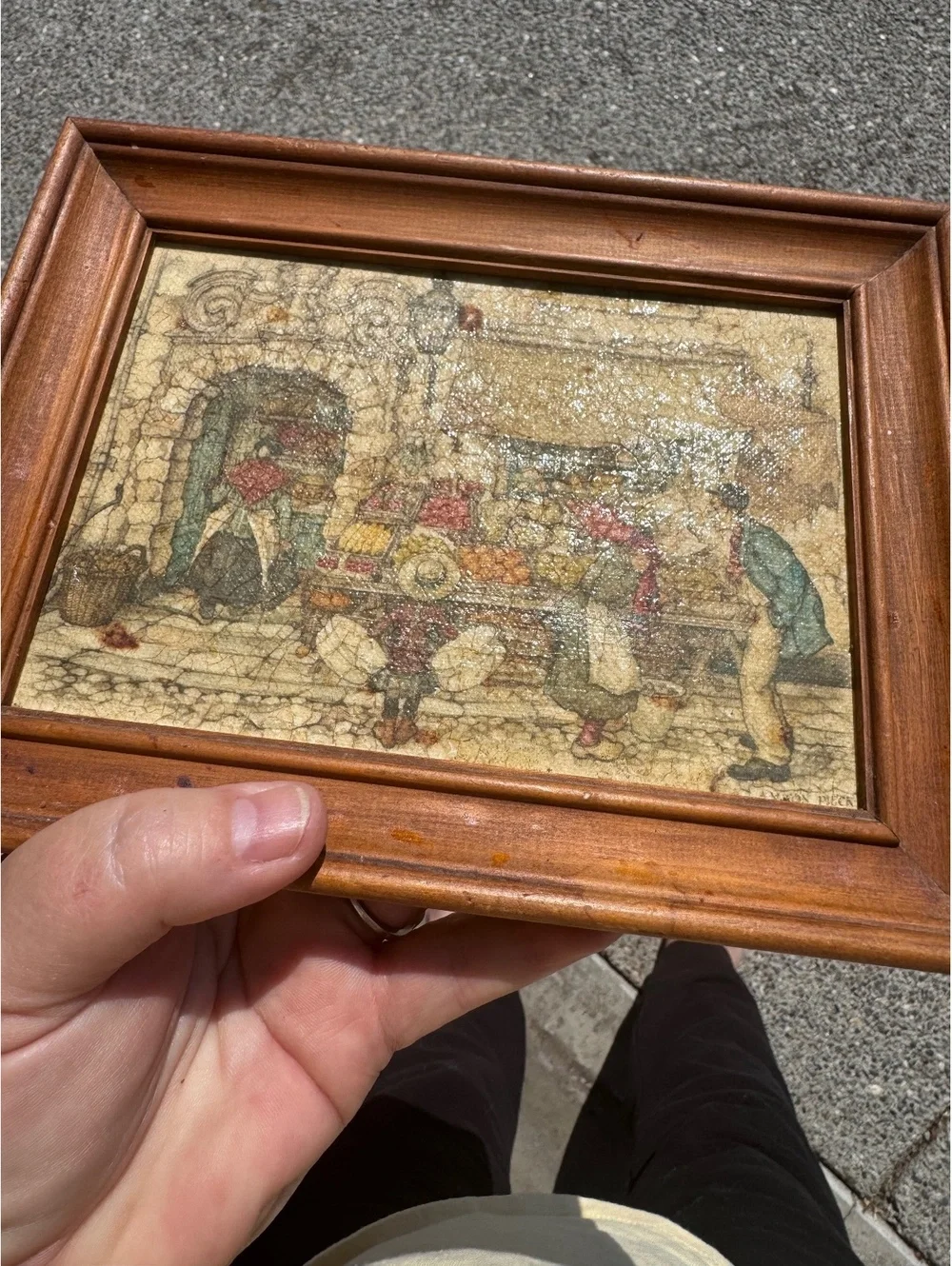 Vintage Anton Pieck European Market Scene Framed Art Print 5x7 Grumbacher